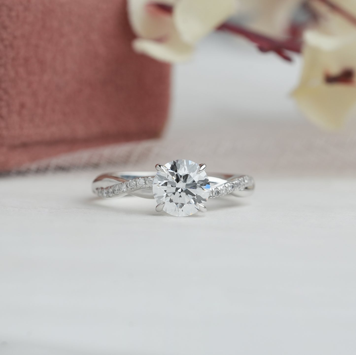Round Lab Diamond Twisted Engagement Ring
