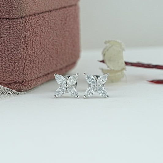 Flower Shape Marquise Cut Lab Stud Earring