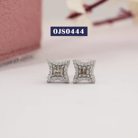 Halo Olive  Princess Cut  Lab  Diamond  Earrings