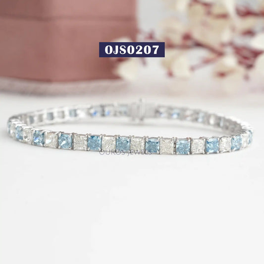 Blue Cushion Cut Lab Grown Diamond Bracelet