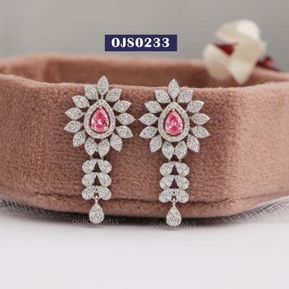 Pink Pear Cut Lab Diamond Bridal  Earrings