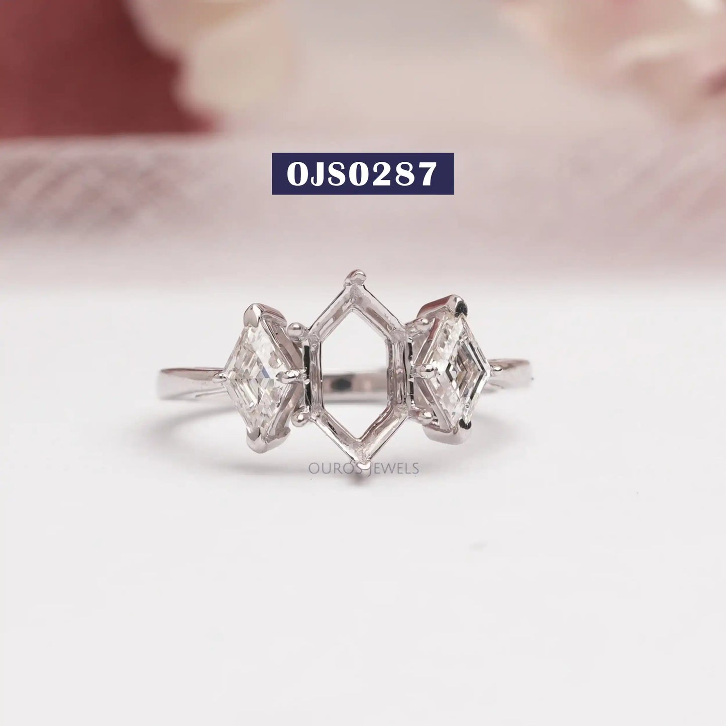Semi  Mount  Three Stone  Lozenge Cut Diamond  Ring