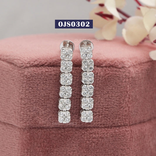Round Cut  Lab Grown Cluster  Diamond  Earrings