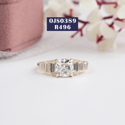 Old Mine Cushion & Baguette Cut 7 Stone Diamond Ring