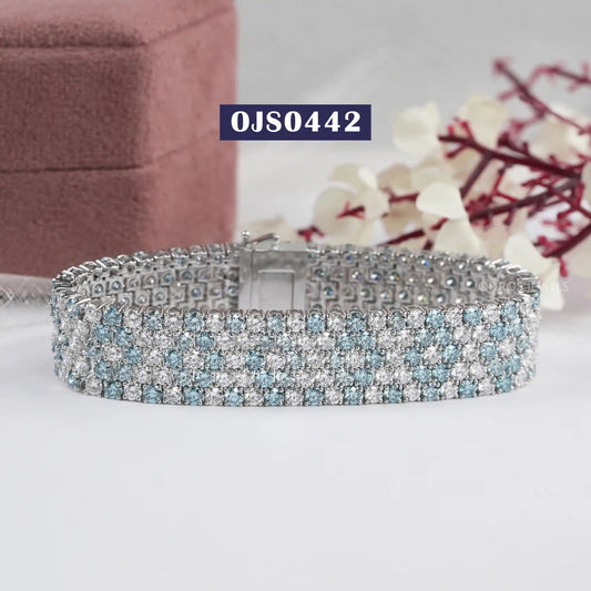 Blue & Round Cut Lab Diamond Wide Bracelet