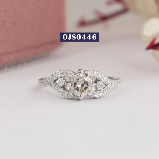 Olive Round  Cut  Cluster Diamond Dainty Ring