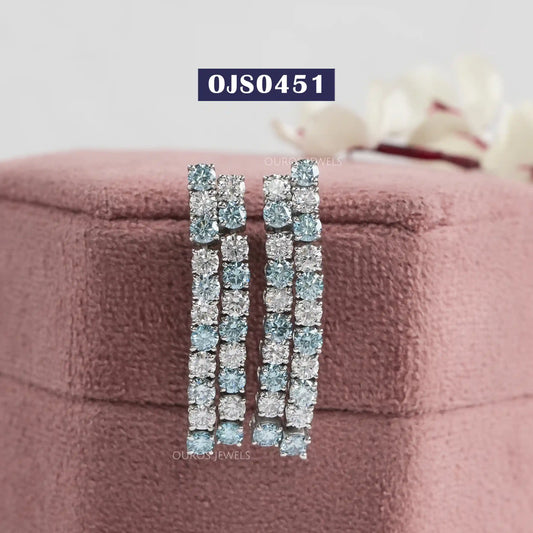 Blue Round  Cut  Lab Diamond  Earrings