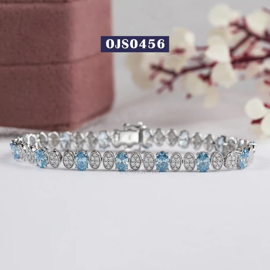 Blue Oval And Round Diamond Alternative Bracelet