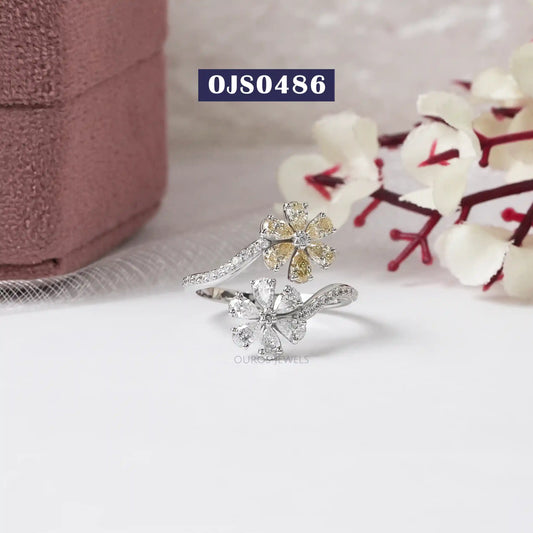 Twin  Pear Cut Flower Shape Lab Diamond  Ring