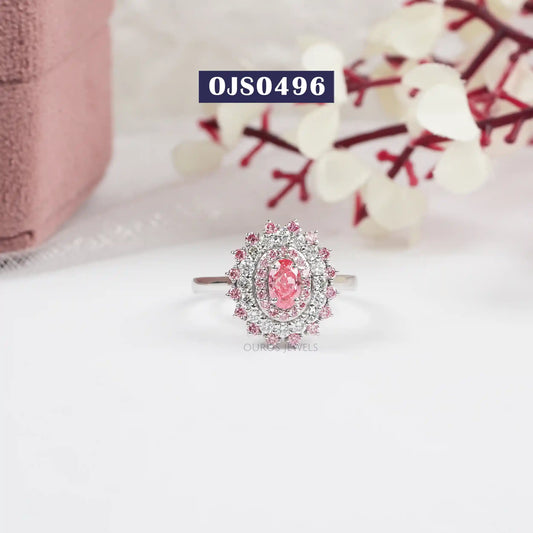 Pink Oval Cut  Halo Diamond  Engagement  Ring