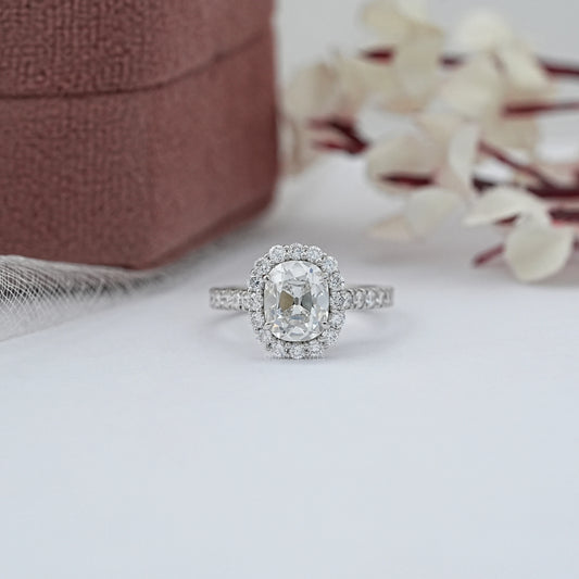 Old Mine Cushion Diamond Halo Accent Ring