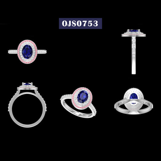 Blue Oval Cut Double Halo Lab Diamond Ring