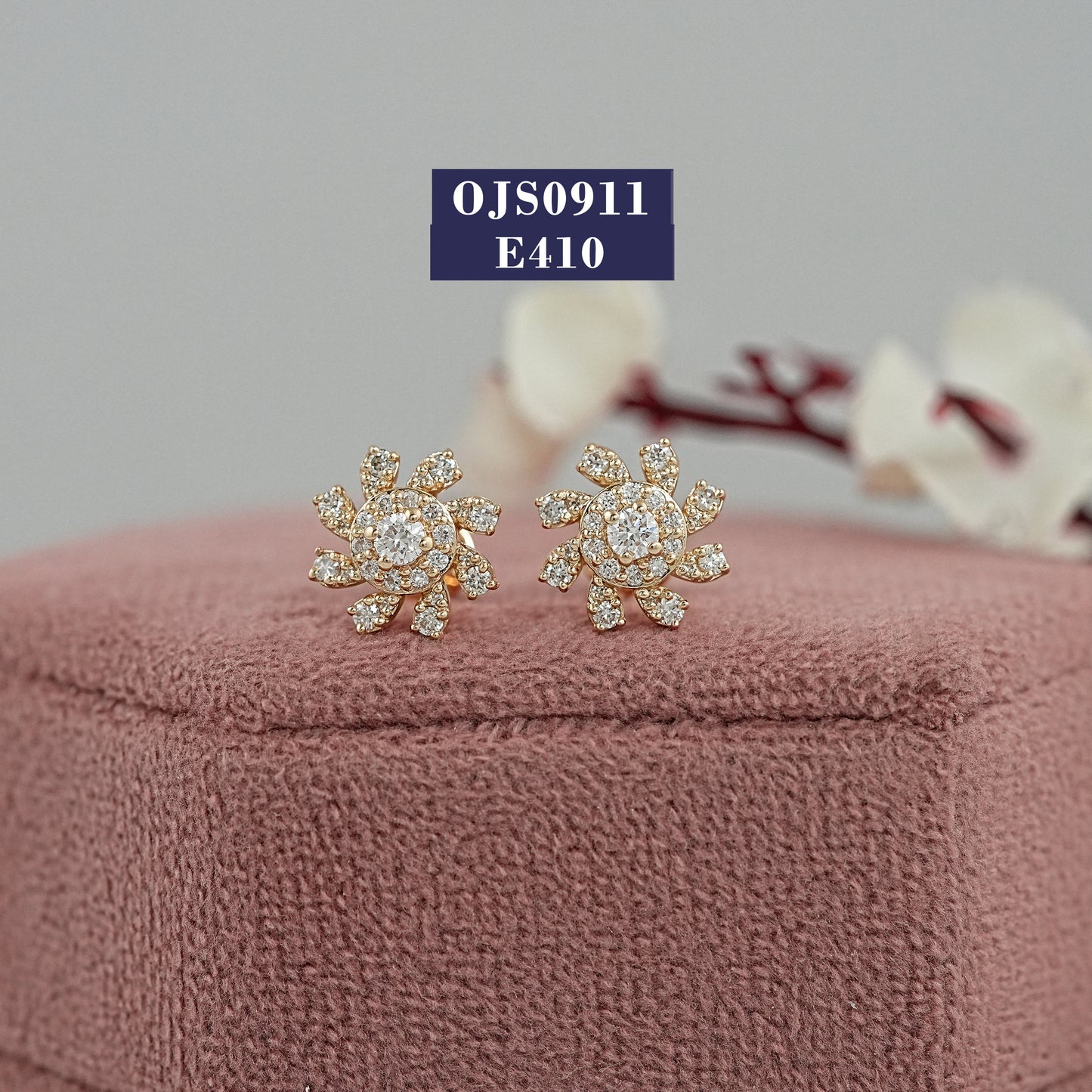 Round Cut Lab Grown Diamond Floral Earrings