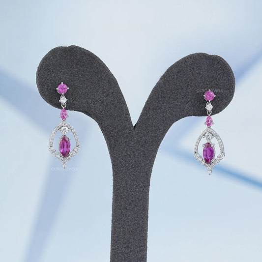 Pink Sapphire Marquise Cut Dangle Earrings
