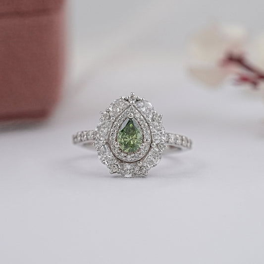 Pear Cut Lab Diamond Halo Accent Ring