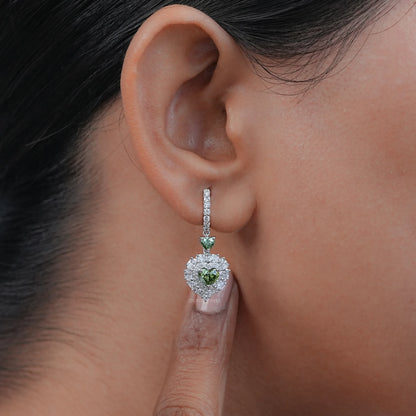Green Heart Diamond Halo Set Dangle Earring