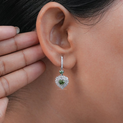 Green Heart Diamond Halo Set Dangle Earring