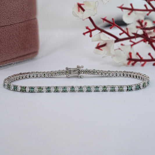 Green Oval Diamond Tennis Bracelet