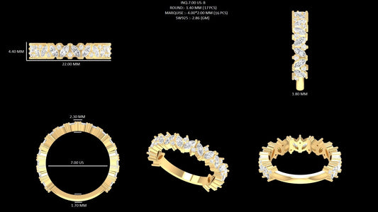 Round And Marquise Cut Wedding Band