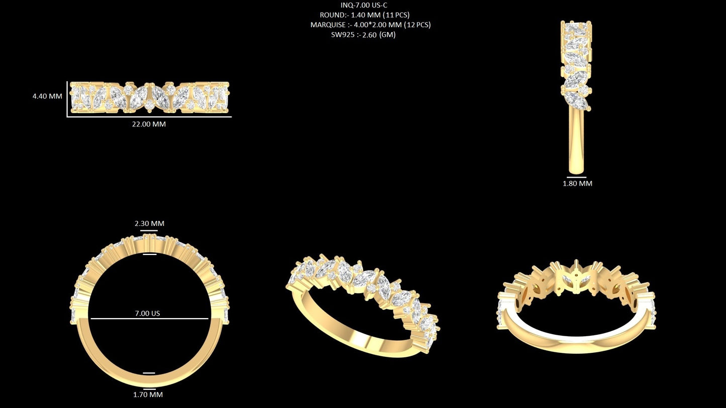 Marquise And Round Diamond Half Band