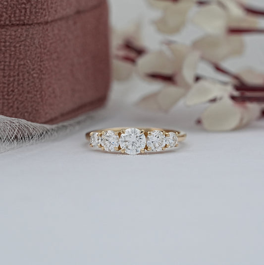 Round Cut Lab Diamond Five Stone Wedding Ring