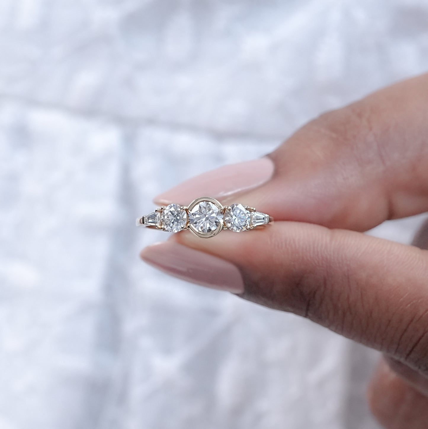 Tapered Baguette And Round Cut Wedding Ring