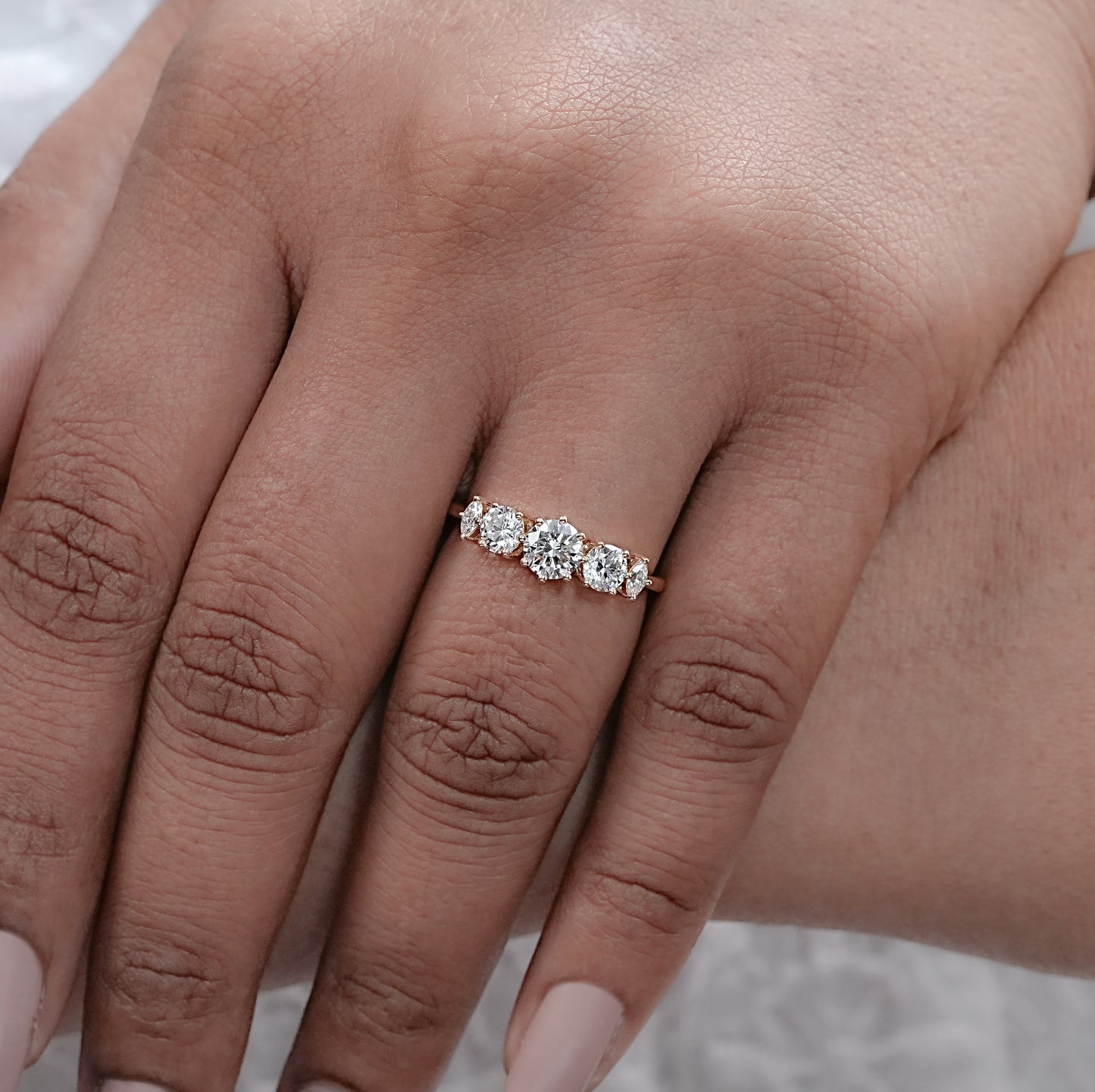 Round and Marquise Diamond Engagement Ring