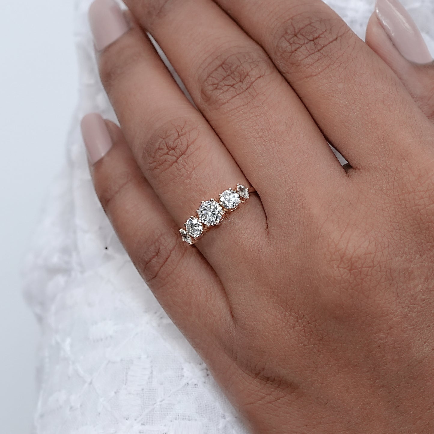 Round and Marquise Diamond Engagement Ring