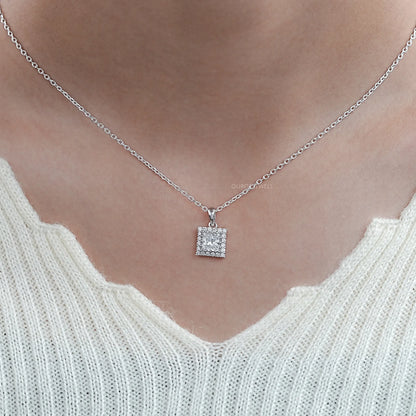 Princess Lab Diamond Halo Pendant
