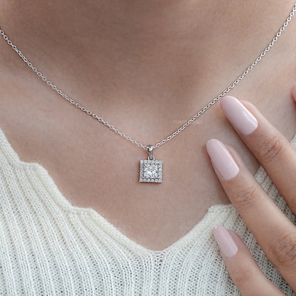 Princess Lab Diamond Halo Pendant