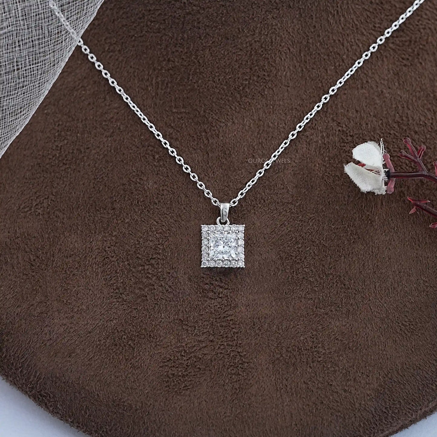 Princess Lab Diamond Halo Pendant
