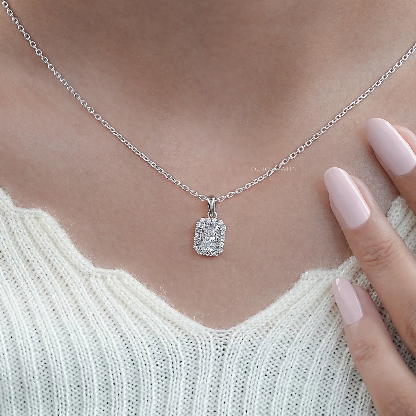 Radiant Lab Diamond Halo Pendant