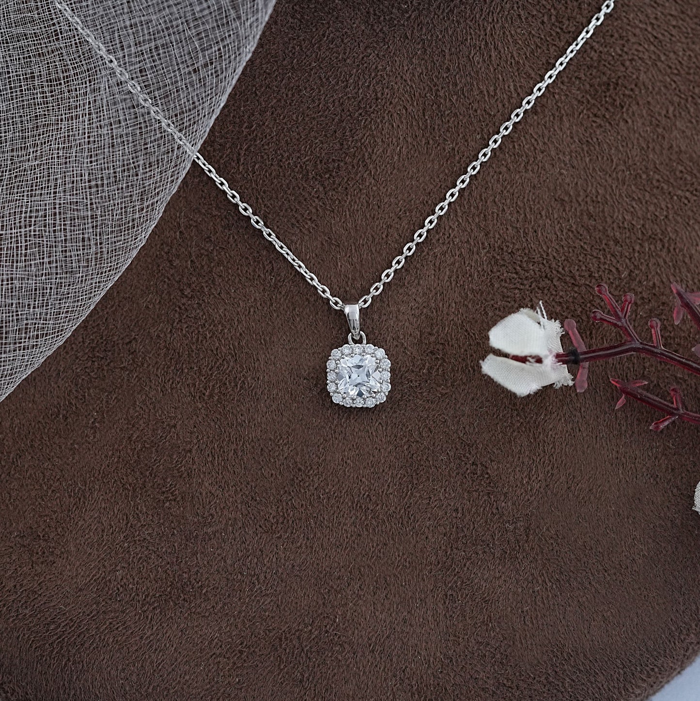 Asscher Cut Lab Diamond Halo Pendant