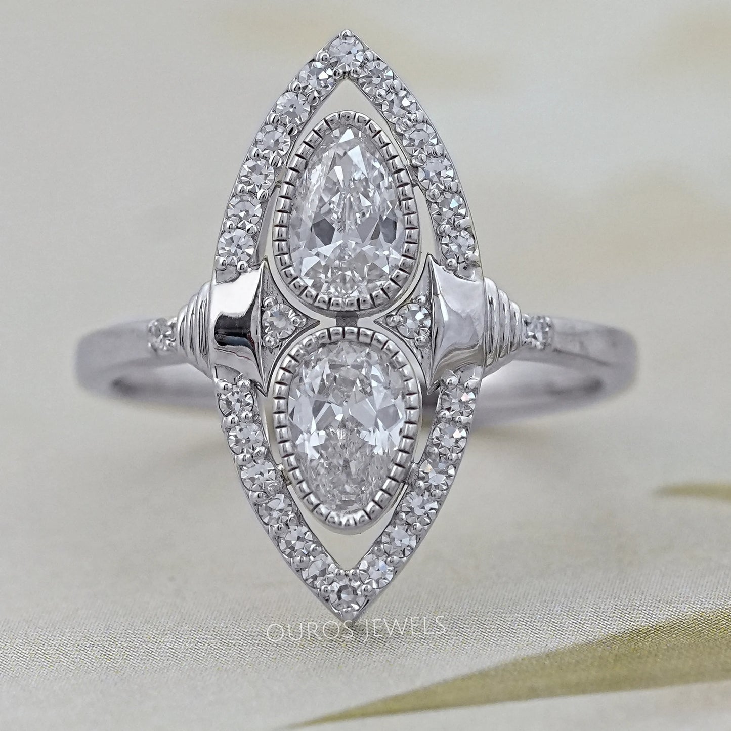 Old Mine Pear Cut Halo Engagement Ring