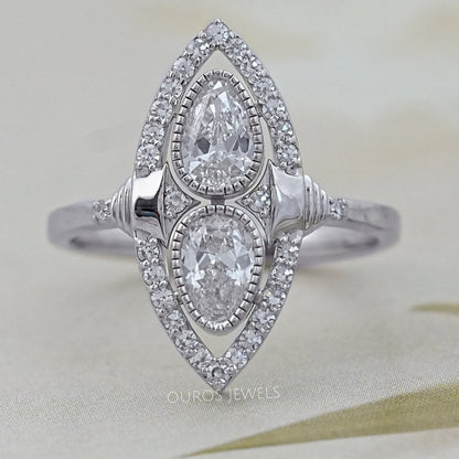 Old Mine Pear Cut Halo Engagement Ring