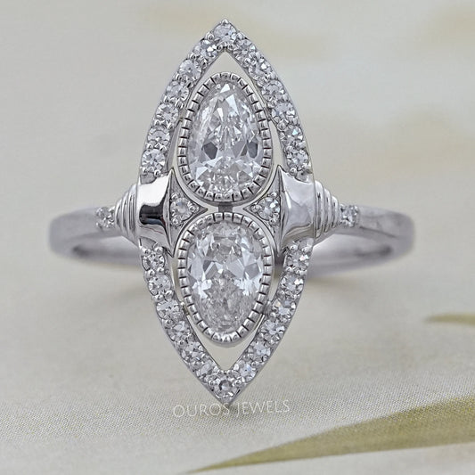 Old Mine Pear Cut Halo Engagement Ring