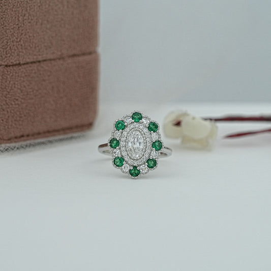 Old Mine Oval Double Halo Lab Diamond Engagement Ring