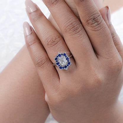 Old Mine Emerald Cut Halo Gemstone Ring