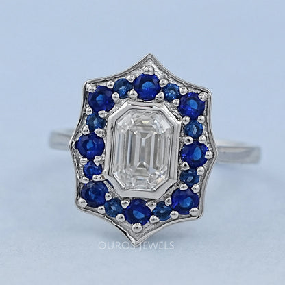 Old Mine Emerald Cut Halo Gemstone Ring