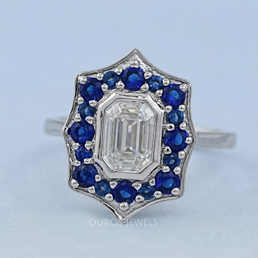 Old Mine Emerald Cut Halo Gemstone Ring