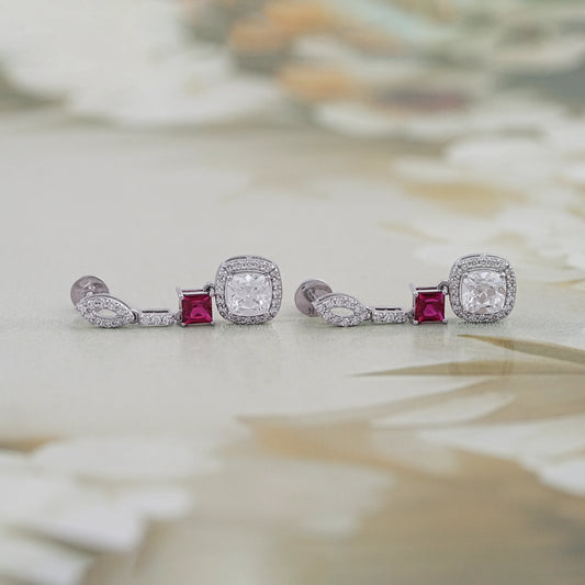 Old Mine Cushion Cut Halo Drop Earring