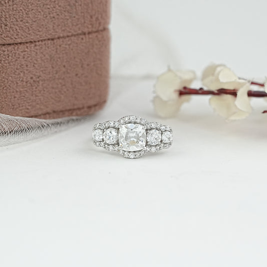 Old Mine Cushion Lab Diamond Five Stone Ring