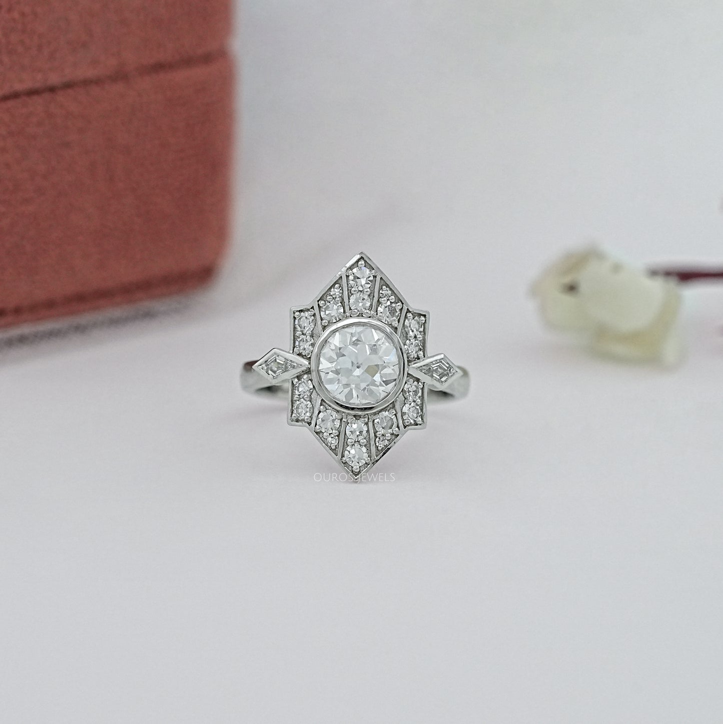 Old European Round Cut Lab Diamond Bezel Set Vintage Ring
