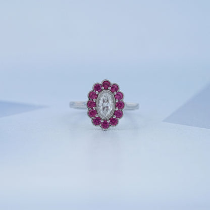 Pink Gemstone Halo Diamond Engagement Ring