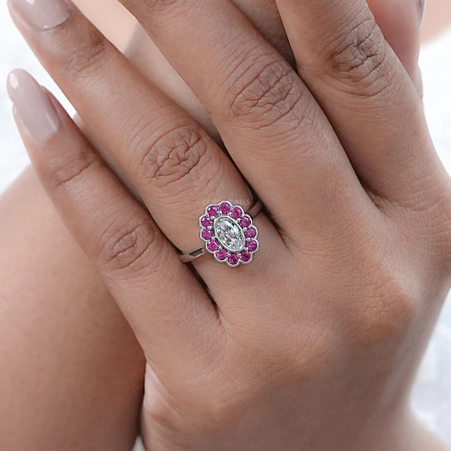 Pink Gemstone Halo Diamond Engagement Ring