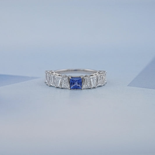 Sapphire Princess Cut Gemstone Diamond Ring