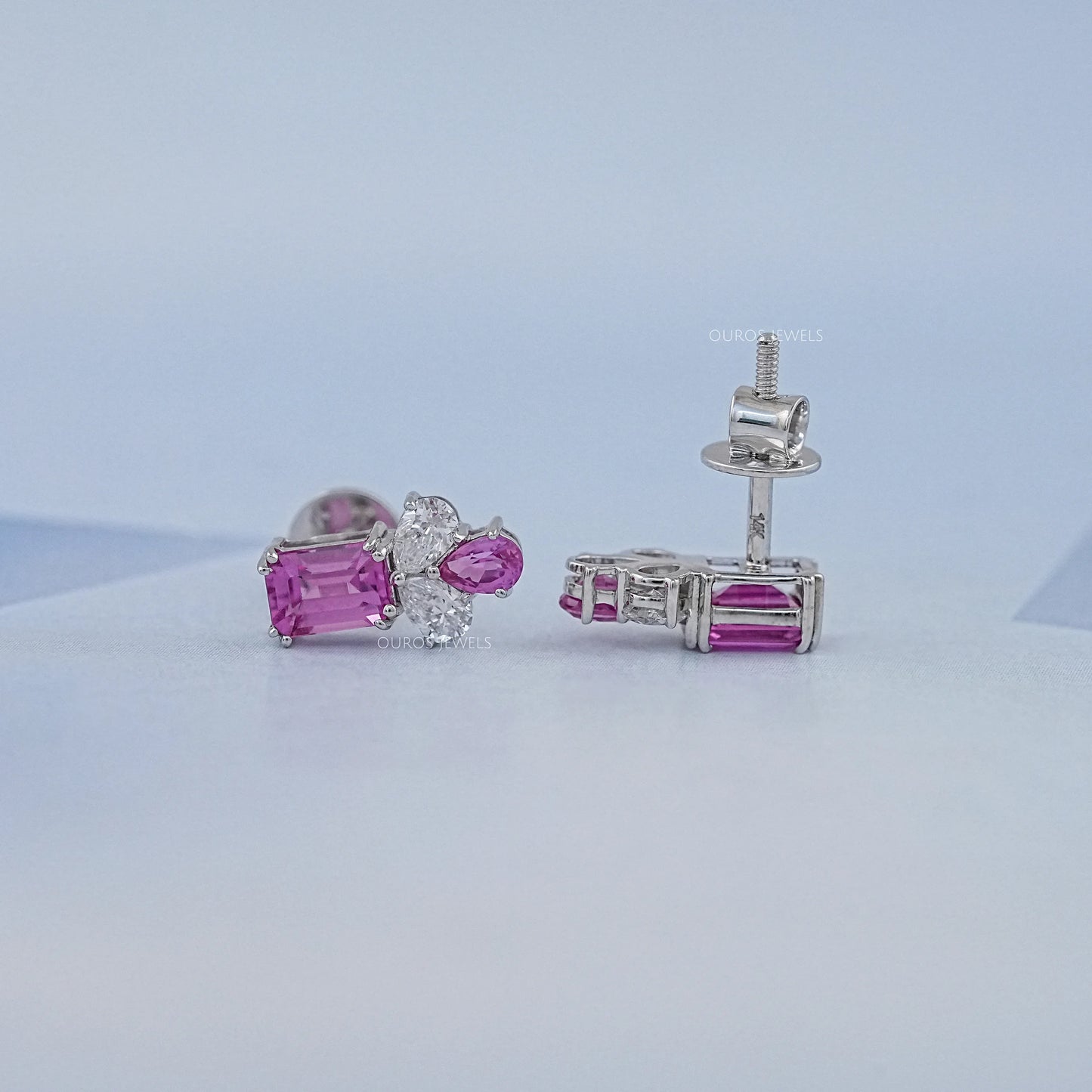Pink Emerald Cut Gemstone Stud
