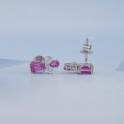 Pink Emerald Cut Gemstone Stud
