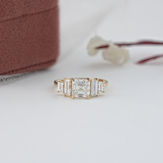 Asscher And Baguette Lab Diamond Five Stone Ring