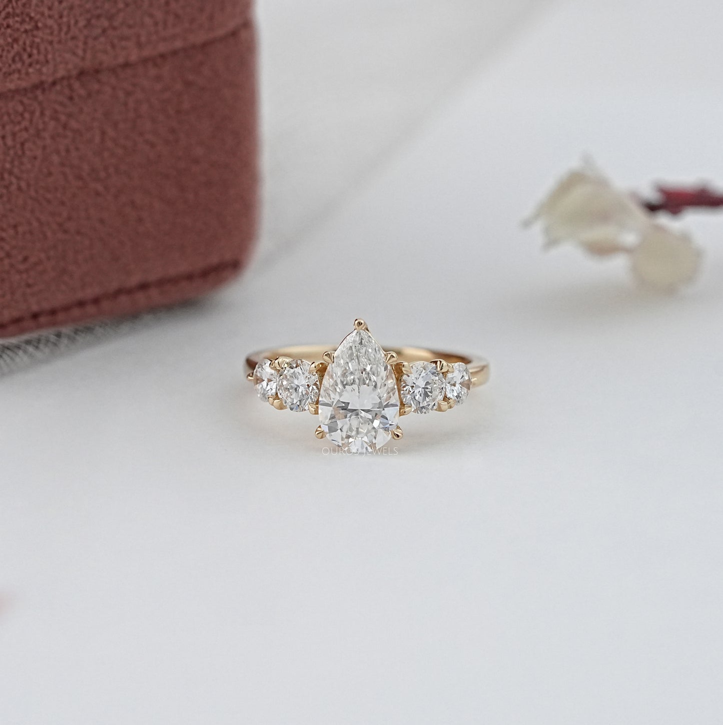 Pear & Round Lab Diamond Five Stone Engagement Ring